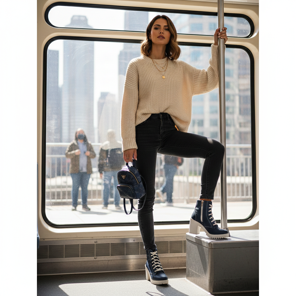 Coturno Feminino Salto Tratorado Cadarço Lançamento