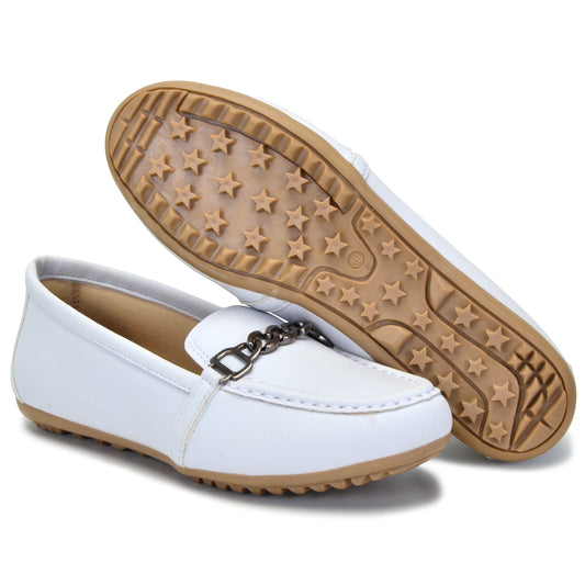 Mocassim Comfort Branco com Fivelas em Material Ecológico